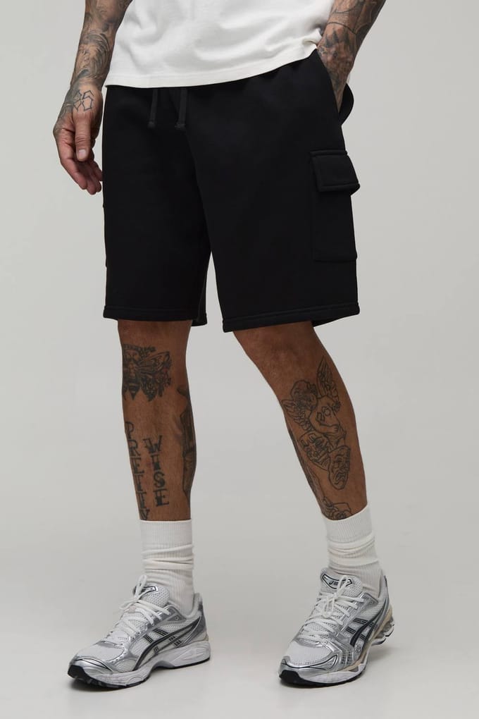 Tall Essential Relaxed Fit Cargo Jersey Short | Black | Size Small
