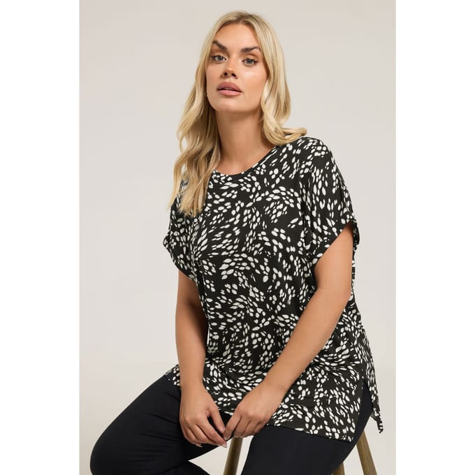Yours Zwart Hertenprint Tshirt Met Lange Mouwen Size 48