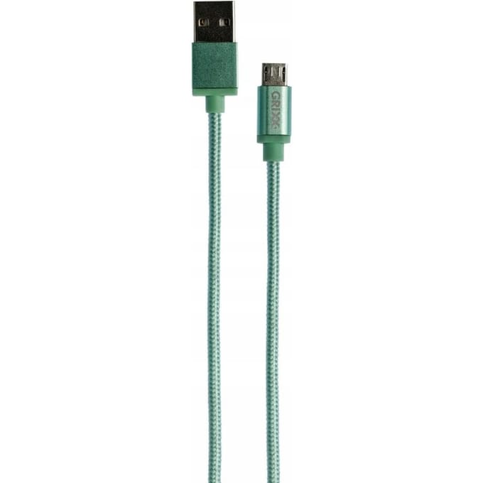 Câble de données Grixx - Micro USB vers USB, Tressé, Longueur 1m - Vert