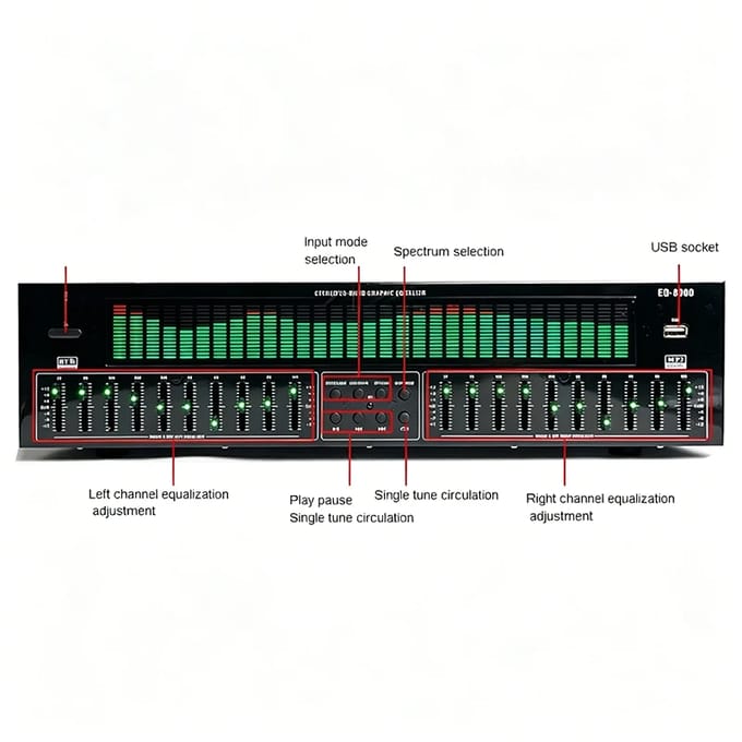 EQ8000 20-bands grafische equalizer Bluetooth 5.3 Fiber Coaxial digitale audio decoder voorversterker speler AC220V
