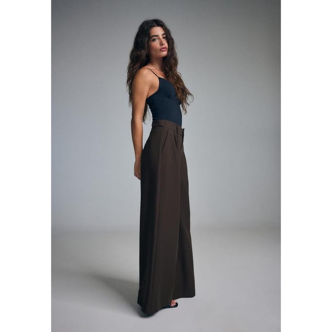 Stradivarius Wide leg pantalon met verstelbare knopen  Bruin 32