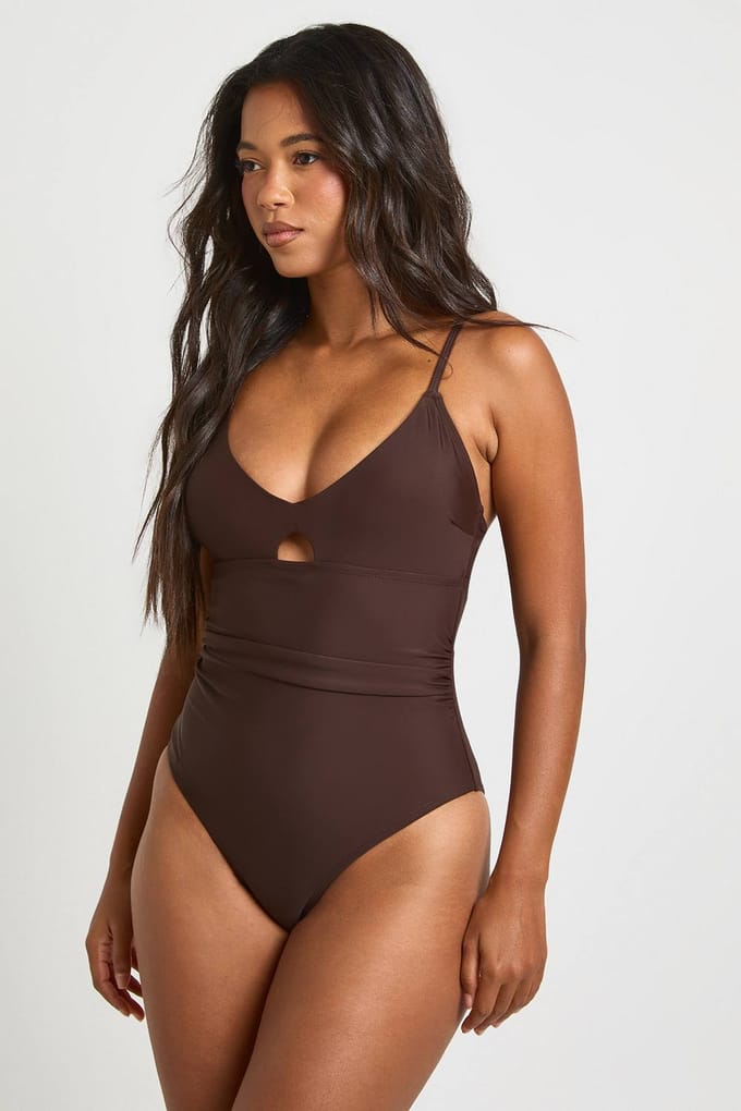 boohoo Dames Control Duikende Sleutelgat Badpak | Chocoladebruin | Maat: 36