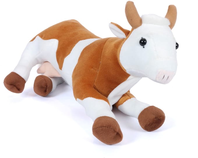 PIA Soft Toys - Pluche Knuffeldier - Koe - bruin/wit - liggend- 35 cm