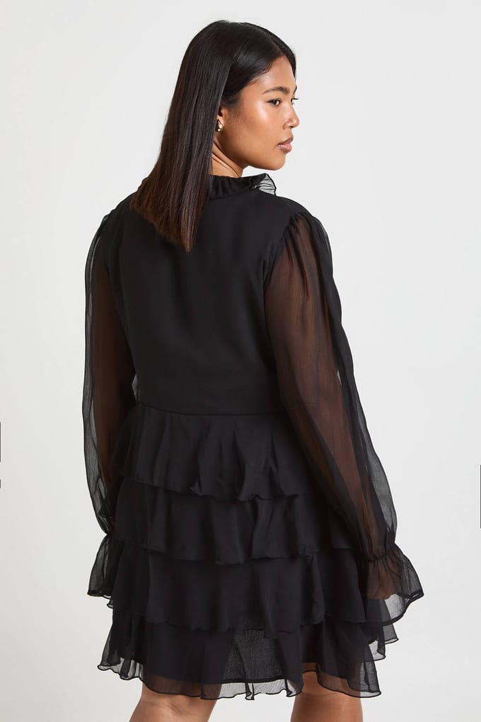 boohoo Dames Plus Ruffle Wrap Skater Jurk | Zwart | Maat: 44