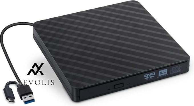 Nevolis Externe DVD-brander USB 3.0 Ultra Slim DVD ROM CD-speler Windows Mac OS Laptop Desktops PC - Zwart .