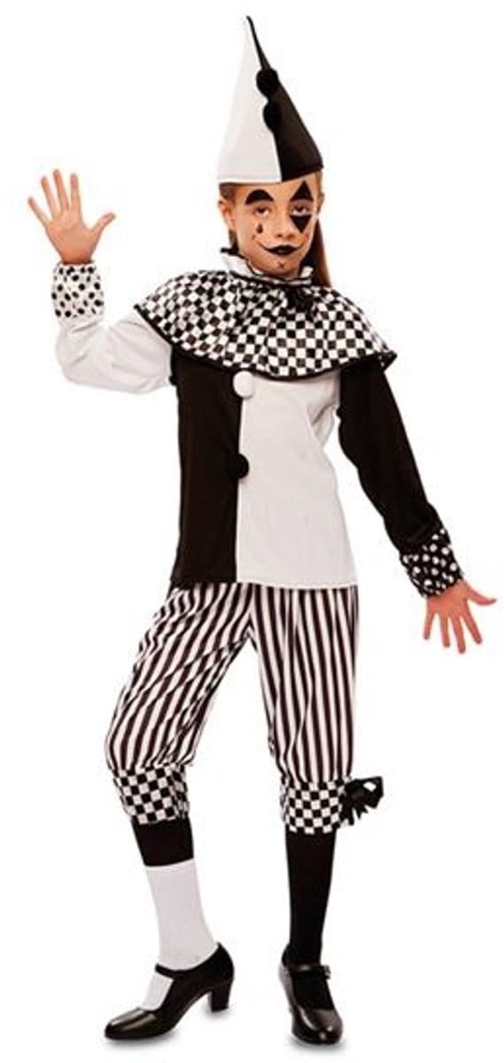 Harlekijn Kostuum Meisje Pien Zwart/Wit - 5-6 Jaar