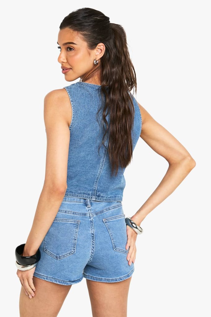 boohoo Dames Diamonte Denim Short | Light Blue | Maat: XS