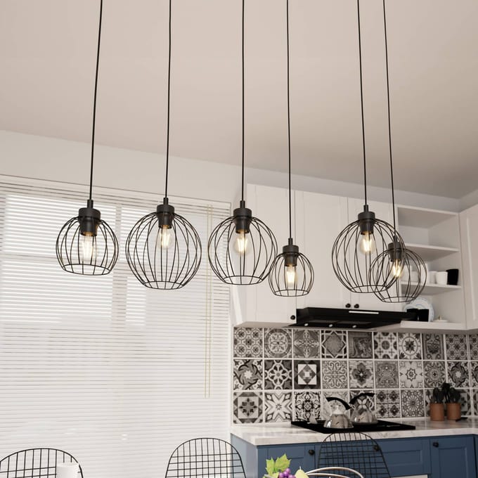 EMIBIG LIGHTING Hanglamp Nando, 6-lamps, 125 cm, zwart, metaal, E27