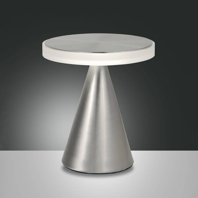 Fabas Luce LED tafellamp Neutra, hoogte 27 cm, nikkel, touchdimmer