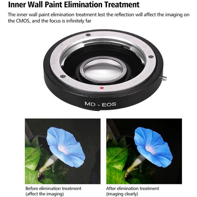 Bague d'adaptation de monture d'objectif MD-EOS avec objectif correcteur pour objectif Minolta MD adapté au Canon EOS EF black