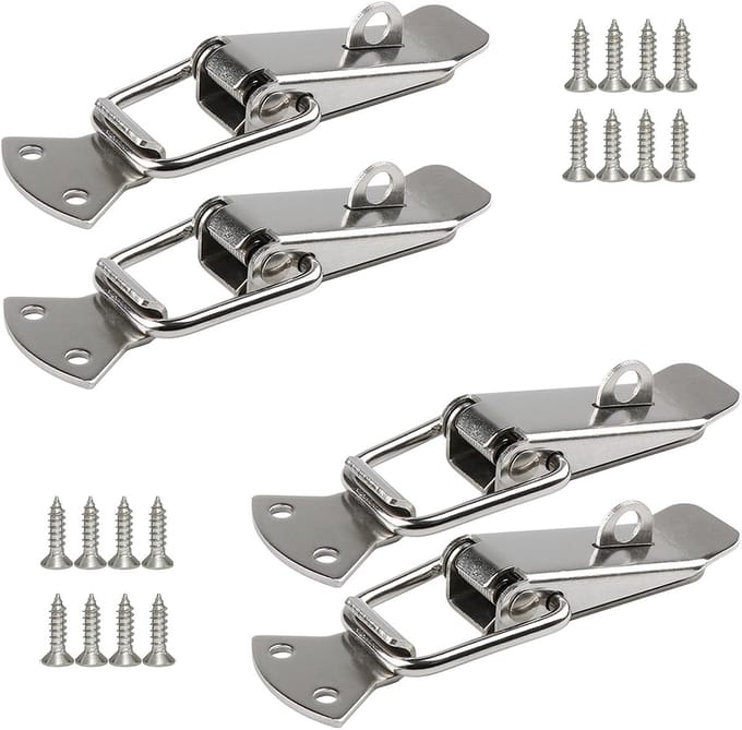 4-Pack Spring-Loaded Toggle Latches, Stainless Steel Spring Toggle Clasp with Padlock Hole, suitable for cabinets, wooden boxes, toolboxes and cases, Medium Size