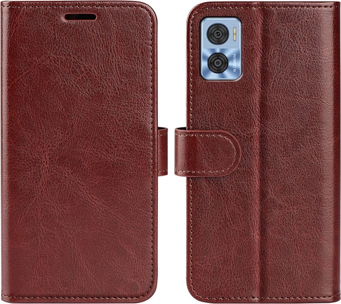 MobyDefend Hoesje - Geschikt voor Motorola Moto E22 / E22i - Wallet Book Case (Sluiting Achterkant) - Bruin