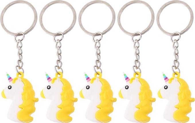 5x Gele Unicorn Emoji Sleutelhanger