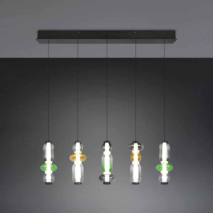 Trio Lighting LED hanglamp Minerva, lengte 100 cm, kleurrijk, glas, CCT dimbaar