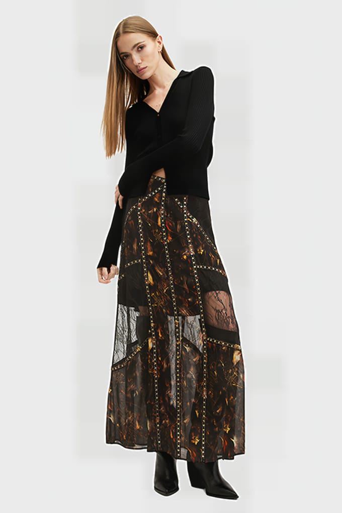 AllSaints Bryn Emb Skirt Kateri Black Größe: 6 | Maxiröcke Outlet | Damen | Schwarz
