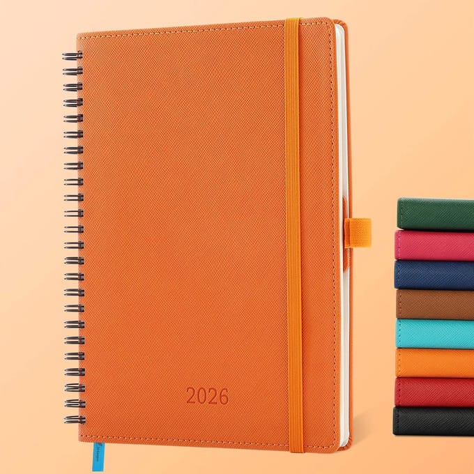 Agenda 2026 - Weekplanner Jaarplanner - Dagelijks Plannen - PU Leer Kaft - A5 219 x 164 cm - Oranje