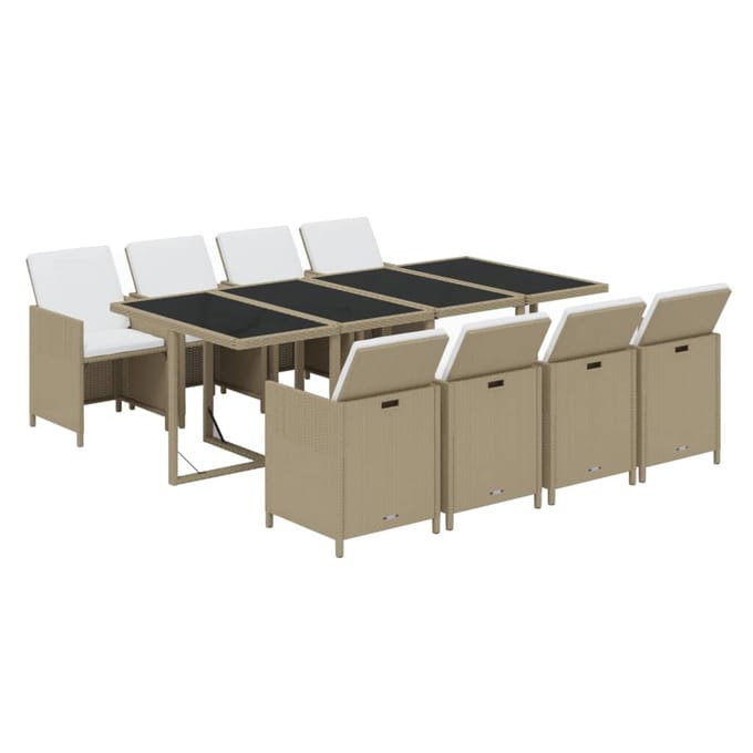 vidaXL - 9-delige - Tuinset - met - kussens - poly - rattan - beige