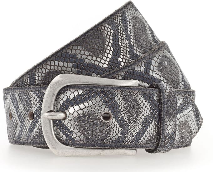 b.belt Riem Ledergürtel Animal W105 Schwarz+Silbermetallic Veelkleurig