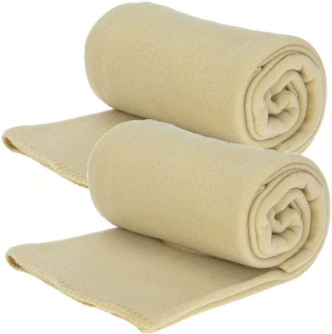 Fleece dekens/plaids - 2x - flax geel - 125 x 150 cm