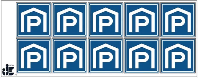Parkeergarage sticker - E15 | 5 x 5 cm - 10 stuks per vel