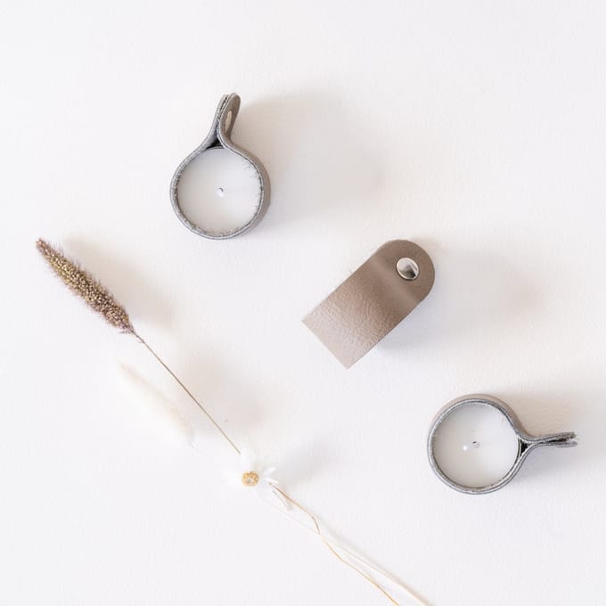 The Leather Rebel - Waxinelichthouder Taupe - Leer