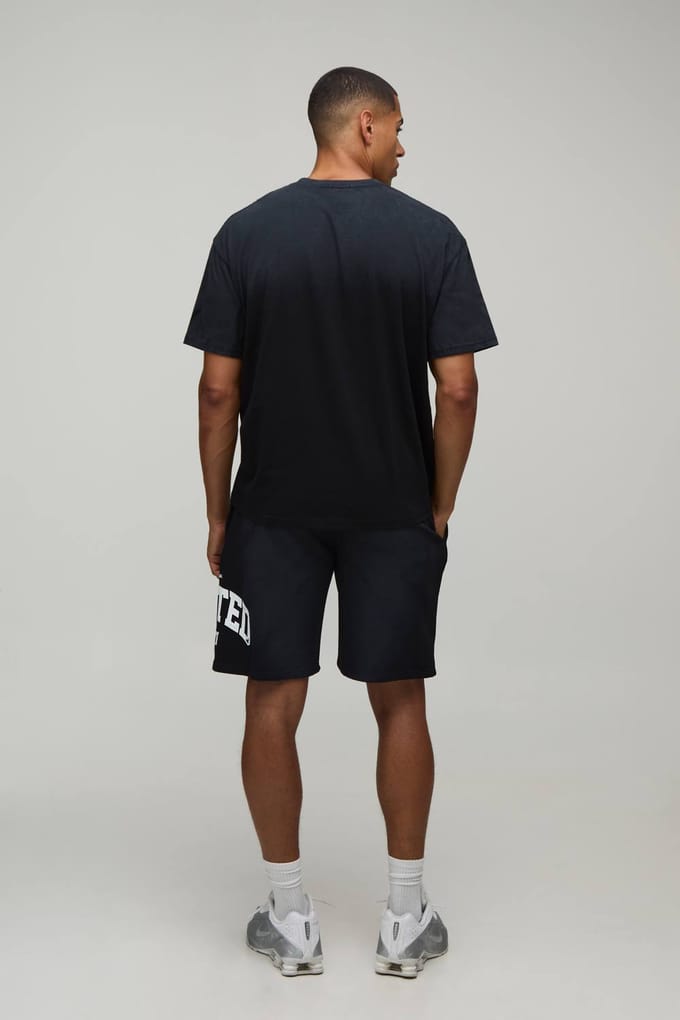 Oversized Spray Wash Limited Edition Bedrukte T-shirt & Short Set | Washed Black | Size Medium