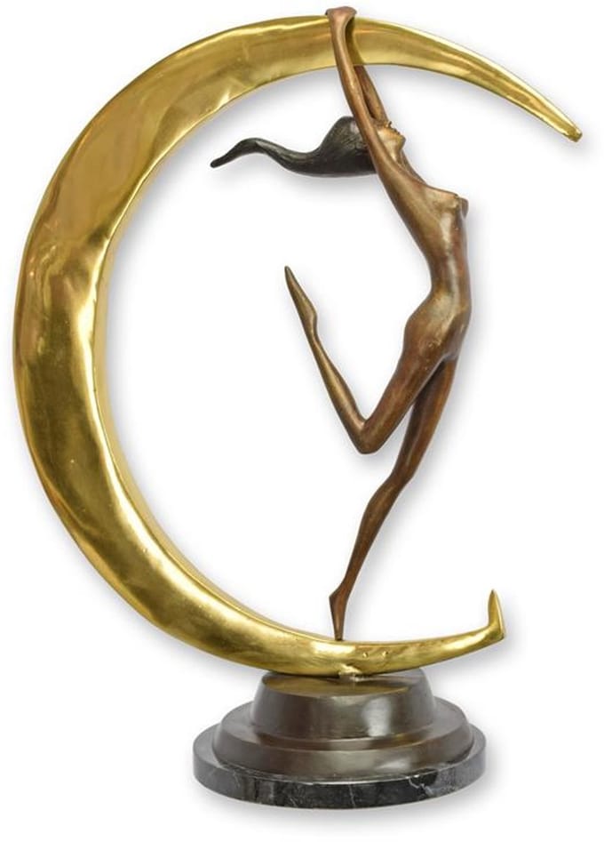 Bronzen beeld - Vrouw in halve maan - sculptuur - 58,5 cm hoog