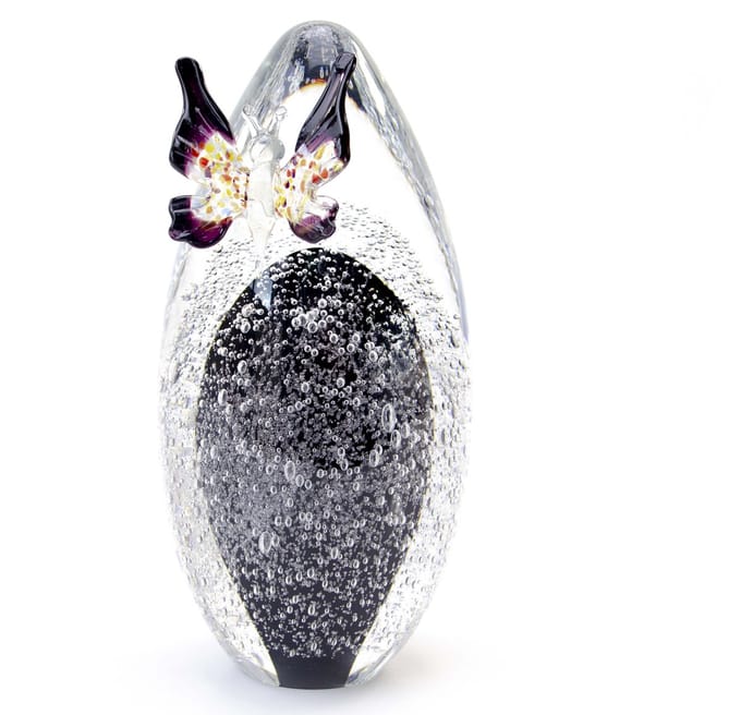 Loranto - Mini urn Kristal Ovaal - Zwart - Transparante vlinder