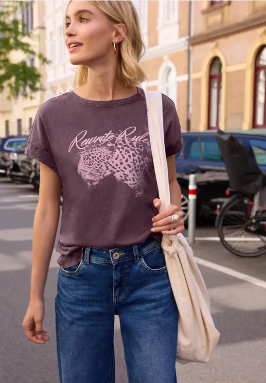 Shirt met afhangende schouders in washed-look