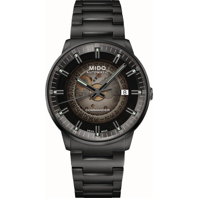 Mido Commander Serie Phantom Automatisch Mechanisch Uurwerk Semi-Transparante Datumweergave Lichtgevend Horloge Herenhorloges Bruin M021.407.33.411.00 Regular Watch Box gray