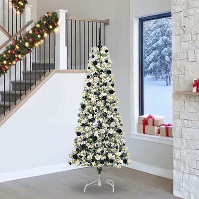 vidaXL - Kunstmatige - Hinged - Kerstboom - 300 - LED's - Groen - en - Wit - 240 - cm