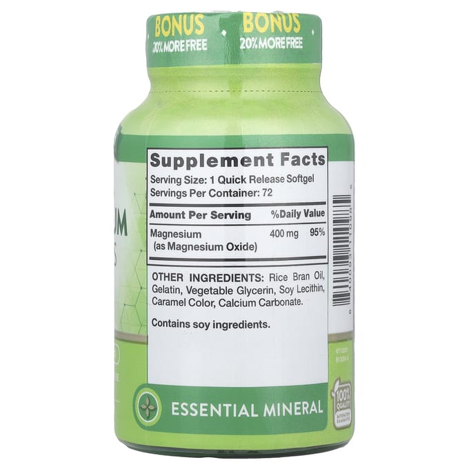 Nature's Truth, Extra Sterkte Magnesium, 400 mg, 72 snel oplossende zachte capsules