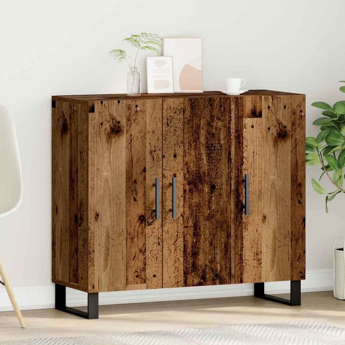 vidaXL - Dressoir - Oudhout - 90 - x - 34 - x - 80 - cm - Bewerkt - hout