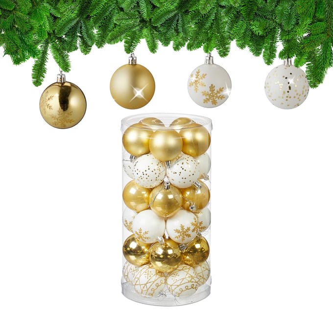 kerstballen set van 30 - kunststof - Ø 6 cm - mat - glanzend - met glitters - goud
