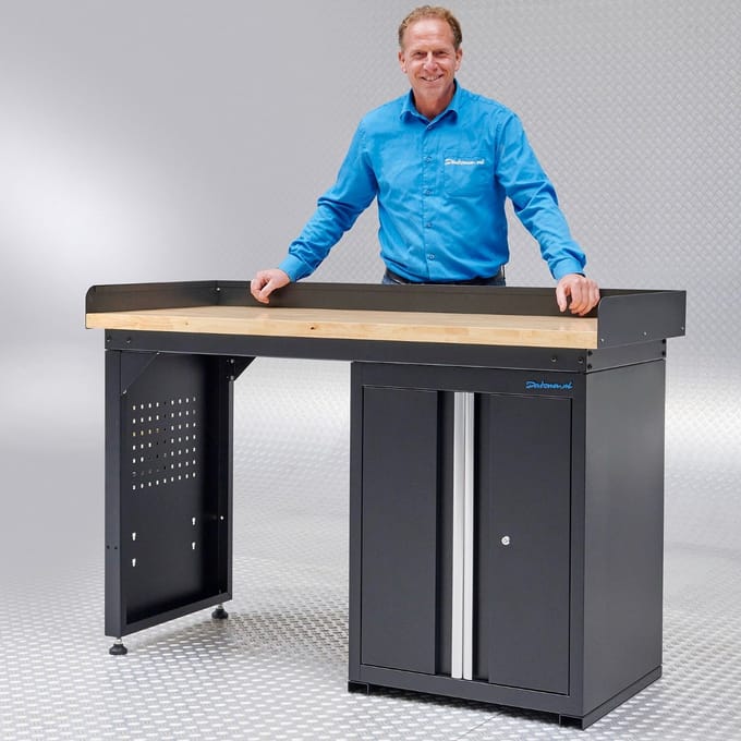 Datona® Werkbank 150 cm 1 kastje met deuren eiken - Zwart