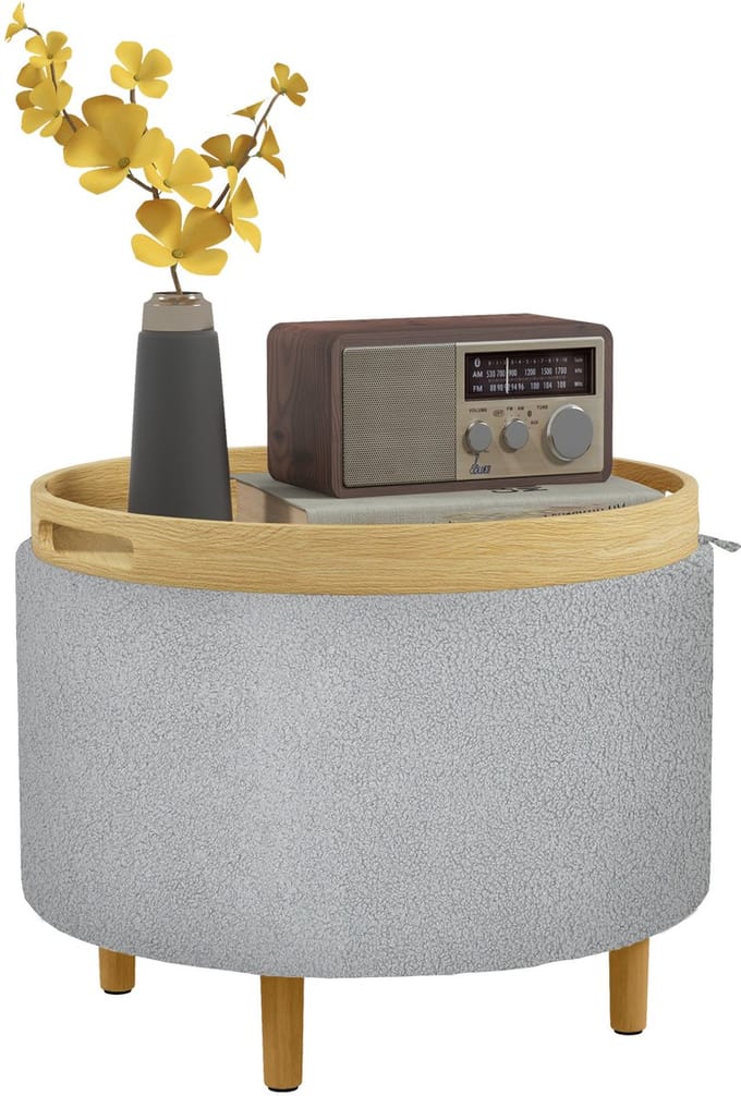 HOMCOM-Sitzhocker-Polyester, MDF-56L x 56B x 42H cm-Grau