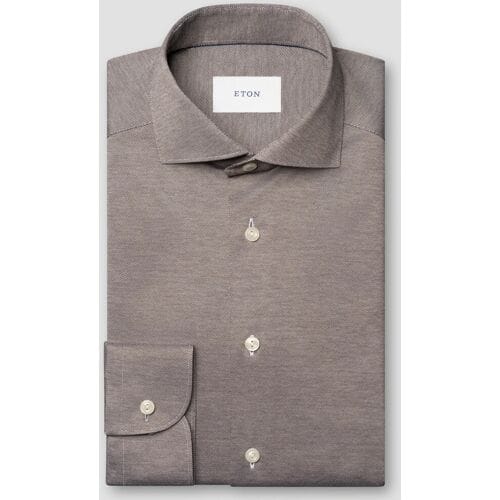 Eton Overhemd Uni Color Merceized Filo di Scozia Jersey Jacquard Knit Bruin / male
