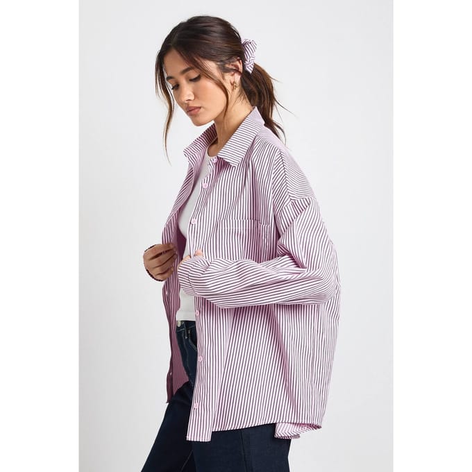boohoo Dames Streepte oversized shirt & scrunchie set | Pink | Maat: 6