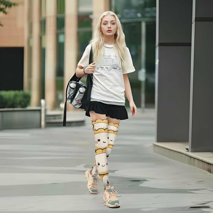 Kniekousen met Cartoon Print - Dames Kousen - Dagelijks Gebruik - Extra Lang - One Size - Multicolor