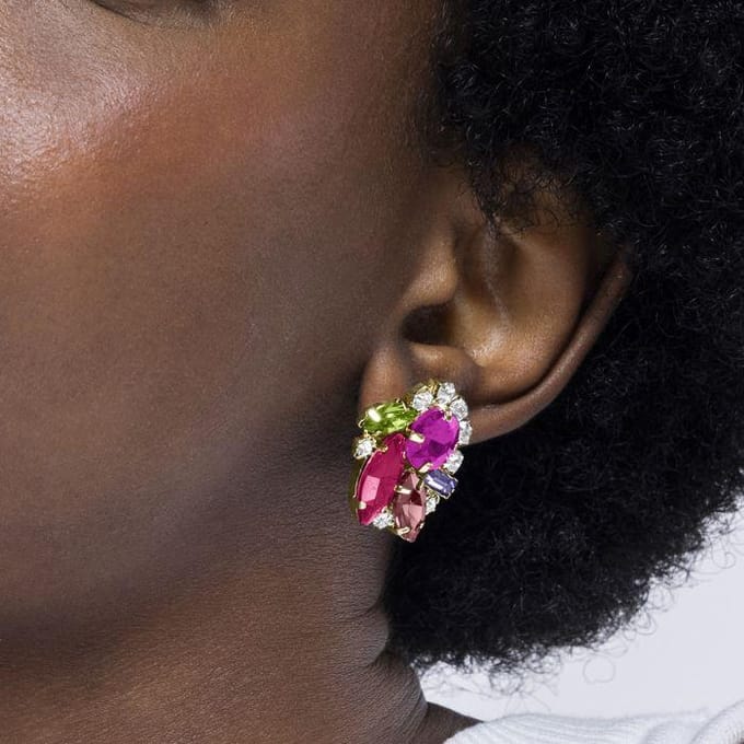 Boucles d'oreilles - LUXENTER - Mutaj - Or jaune 18k - Cristal violet - 25,7 mm