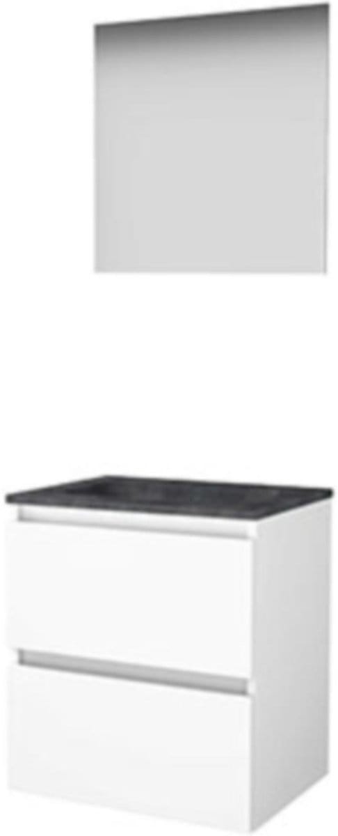 Basic-Line Ultimate 46 Badkamermeubelset - 60 x 46 cm - Greeploos - 2 Lades - Hardstenen Wastafel - 1 Kraangat - Ice White