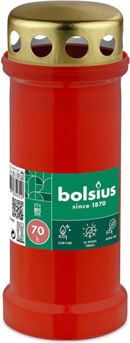 24 stuks Bolsius graflichten rood transparant met regen deksel nr. 6 173/67 (70 uur)