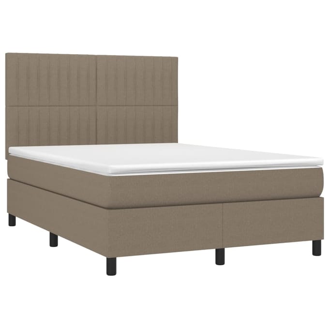 vidaXL - Boxspring - met - matras - en - LED - stof - taupe - 140x190 - cm