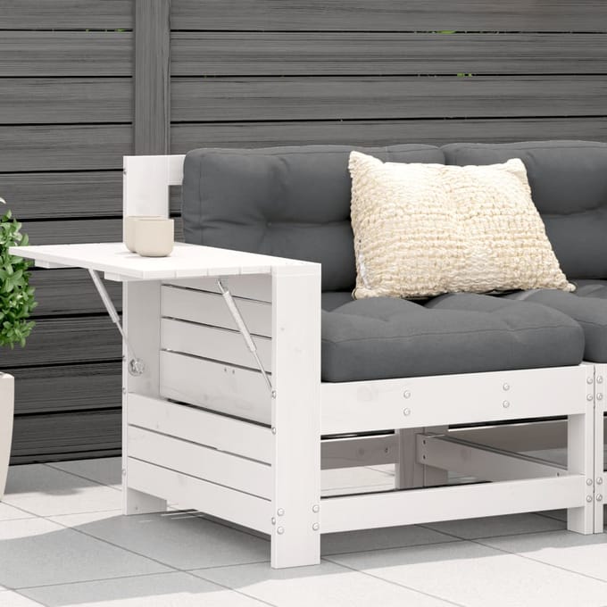 vidaXL - Tuinbank - met - armleuning - en - klaptafel - massief - grenenhout - wit