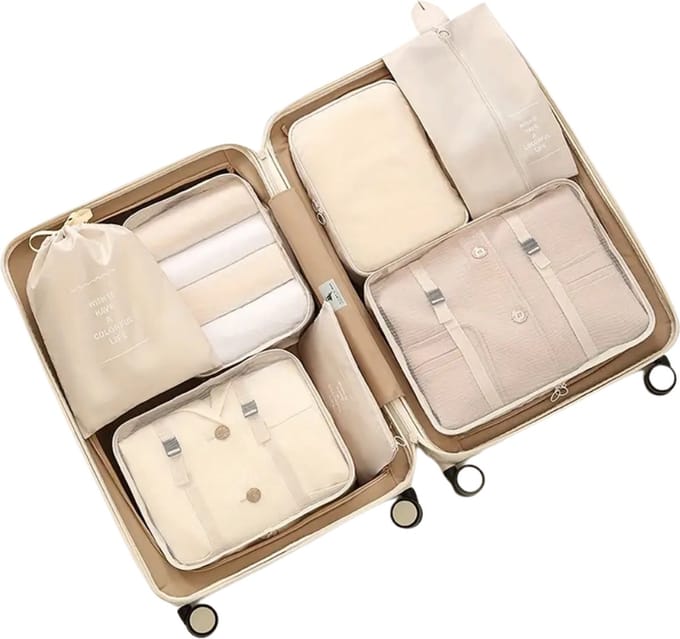 Nivard Koffer Organizer Set - Packing Cubes - Compressie - Travel - Compression - Set - Wit