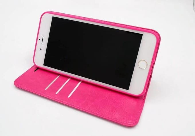 Apple iPhone 7 Plus; iPhone 8 Plus Pasjeshouder Roze Booktype hoesje - Magneetsluiting - Kunststof;TPU