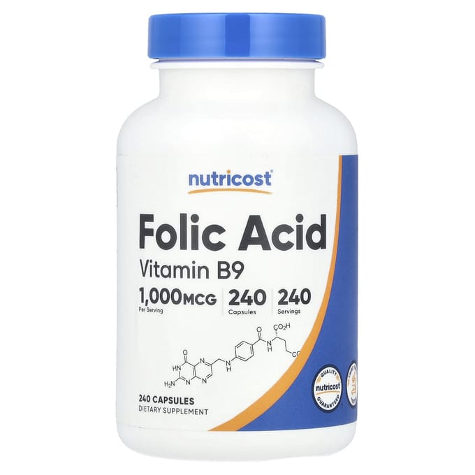 Nutricost, acide folique, 1 000 mcg, 240 gélules