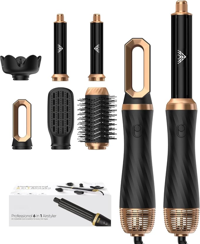 Haarstyler Set 6-in-1 voor Gladmaken, Drogen, Volume en Krullen