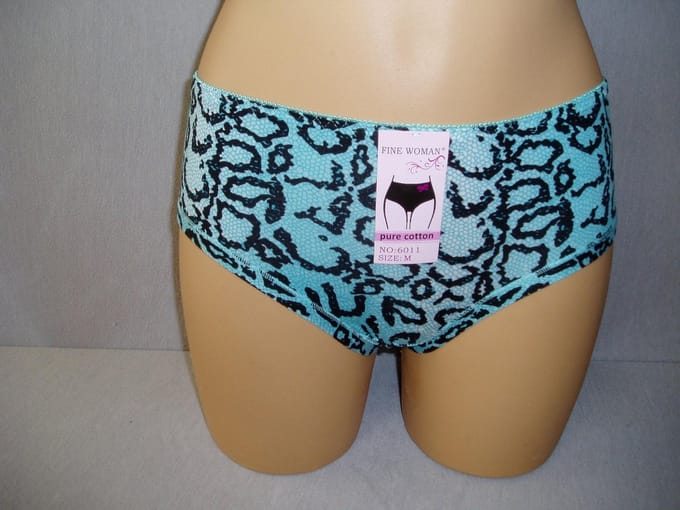 Dames slips 3 pack Fine woman panterprint met achterkant kant mint M