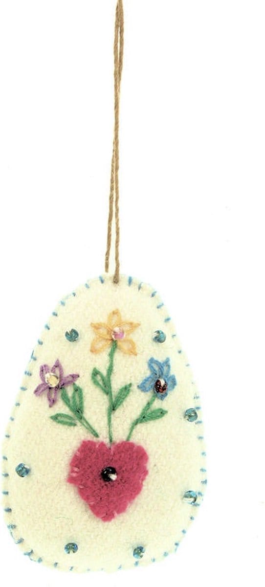 3x Ei (mini) wit met hart/bloemen, vilt 3,8x2x5,5cm